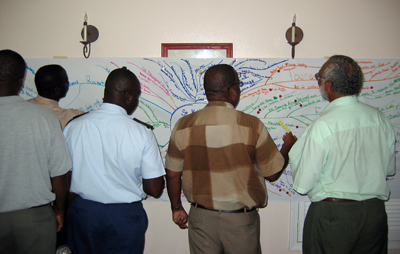 Participants in the project kickoff meeting work on the St. Kitts-Nevis Vision Map. Photo © Steven R. Schill/TNC